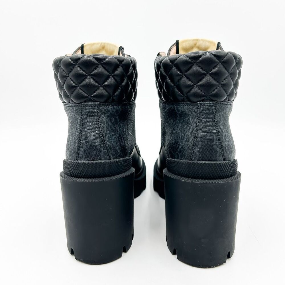 Gucci Boots GG Supreme Apollo Lug Sole Black Leather Canvas 37, 7 - Picture 6 of 14